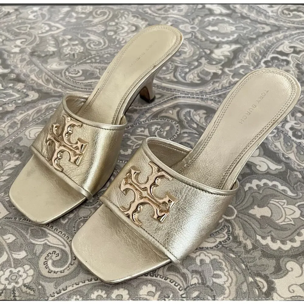 Tory Burch Eleanor Metallic Gold Medallion Mule Sandals